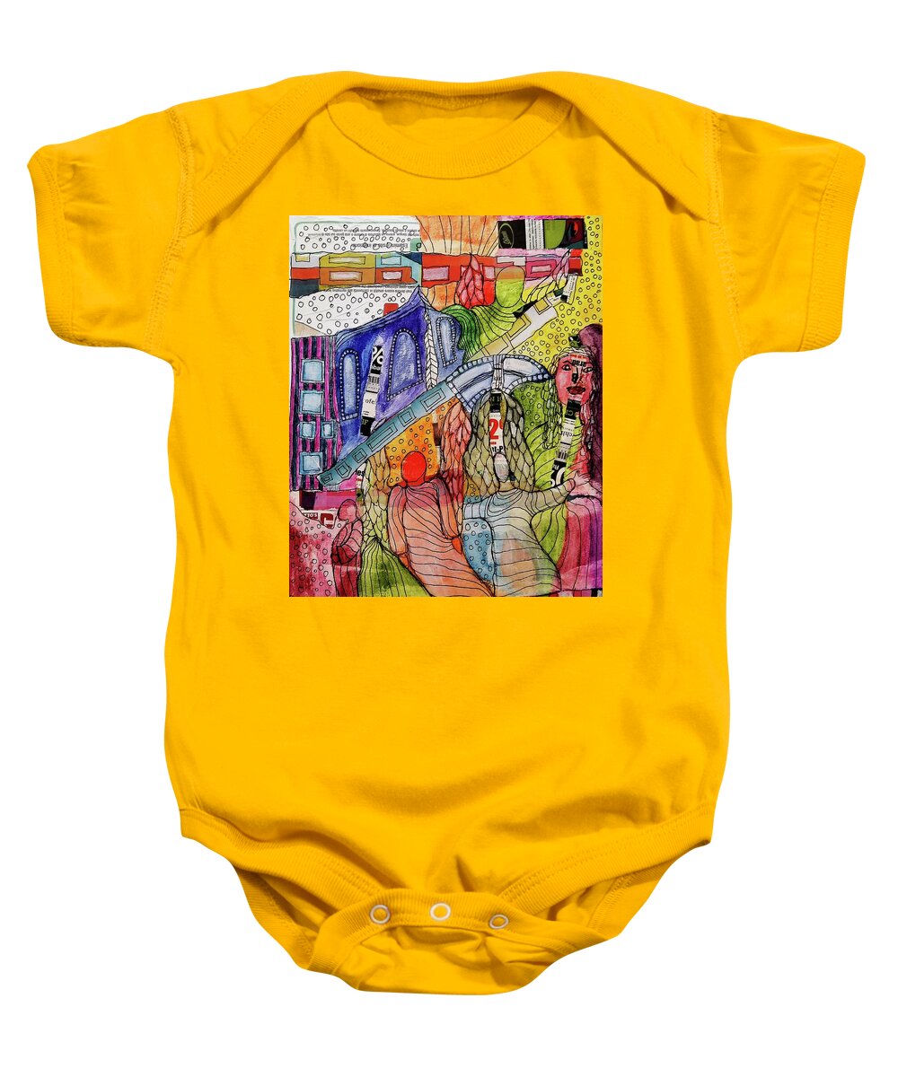 Celestial Baby Onesie featuring the mixed media Celestial Windows by Mimulux Patricia No
