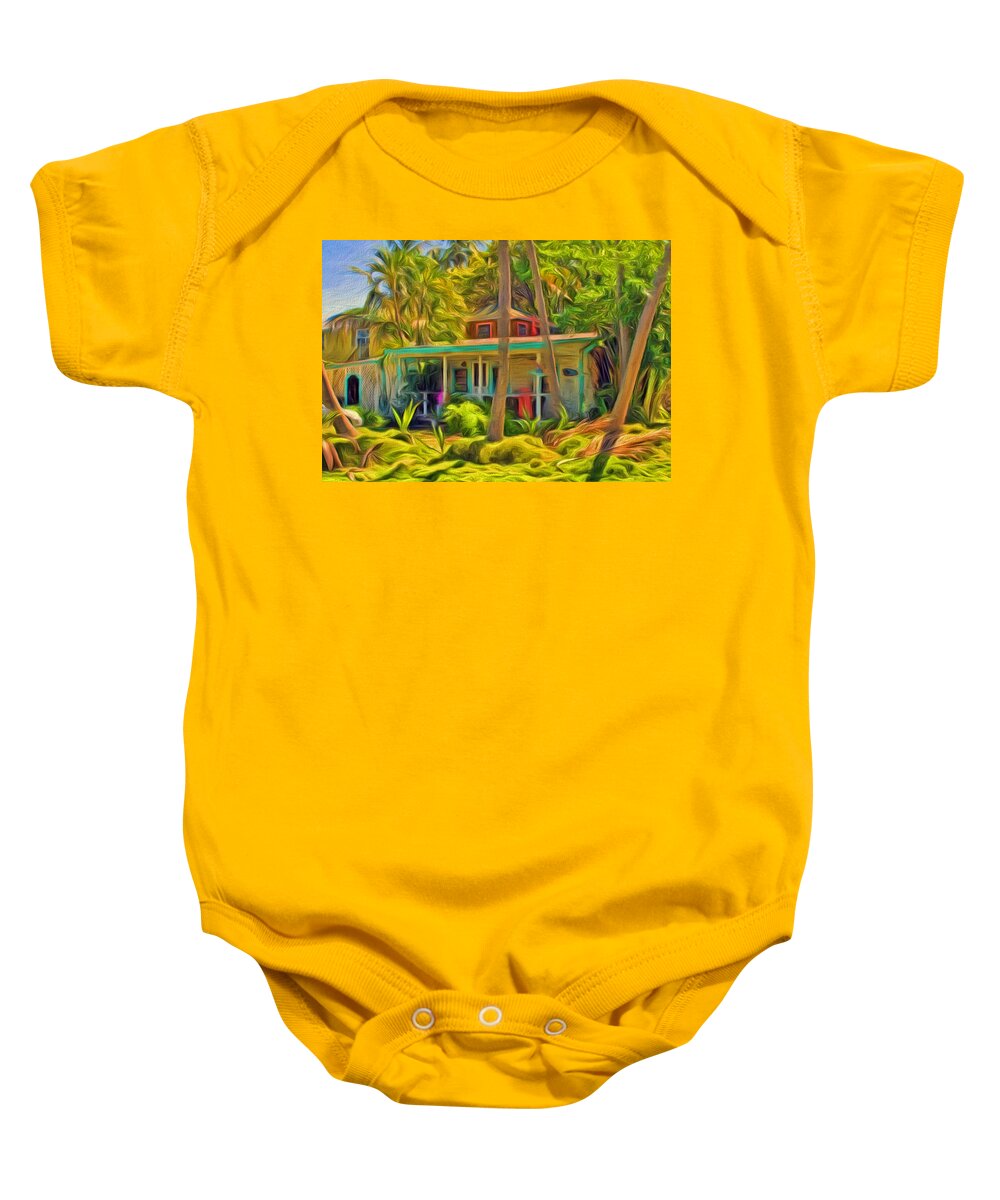 Conchkey Baby Onesie featuring the photograph Conch Key Cottage with Palm Trees by Ginger Wakem
