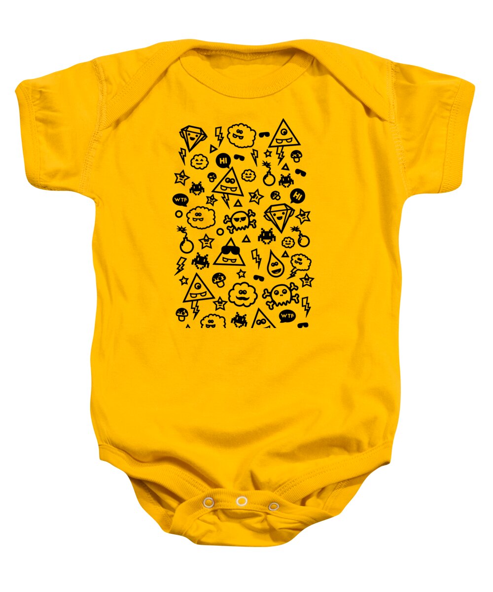 A Collection Of My Cute Monsters :) ! Warning Trend Suspicious! Space Invaders Baby Onesie featuring the digital art Crazy and Cute Monster Patter in blue pink by Philipp Rietz