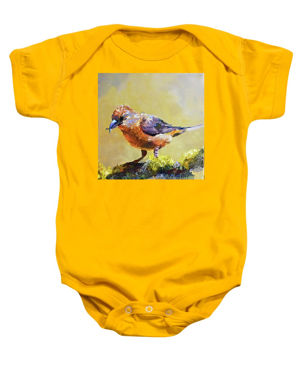 Bird Baby Onesie featuring the painting Crossbill by Jan Hardenburger