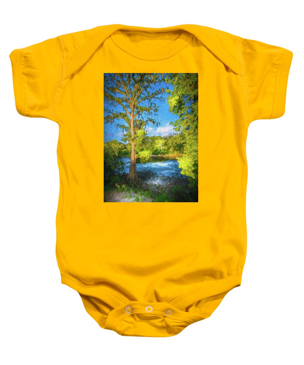 Cypress Baby Onesie featuring the photograph Cypress Tree By The River by Marvin Spates