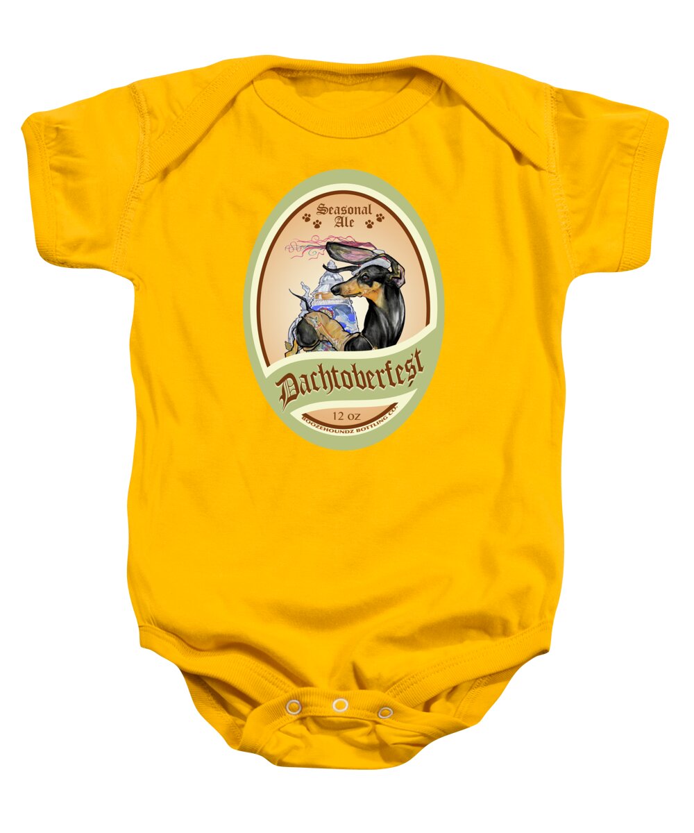 Beer Baby Onesie featuring the drawing Dachtoberfest Seasonal Ale by Canine Caricatures By John LaFree