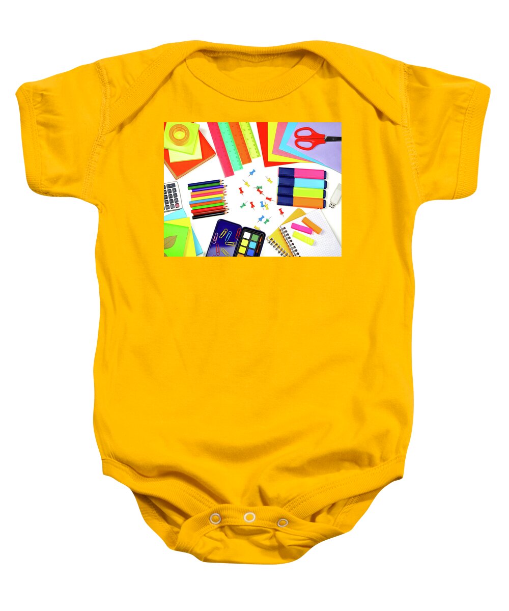 Accessories Baby Onesie featuring the photograph Different school supplies by Anna Om