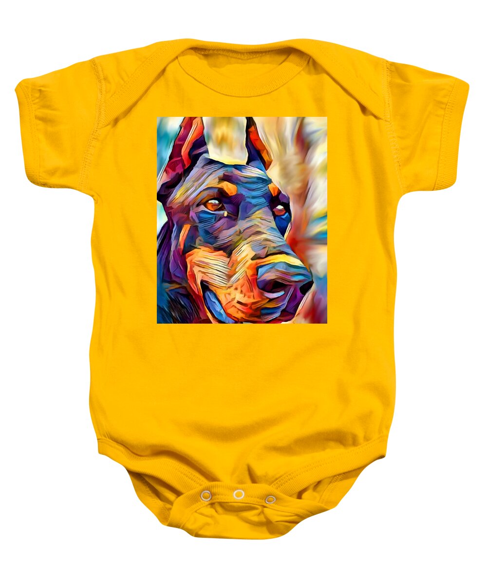 Doberman Baby Onesie featuring the painting Doberman 2 by Chris Butler