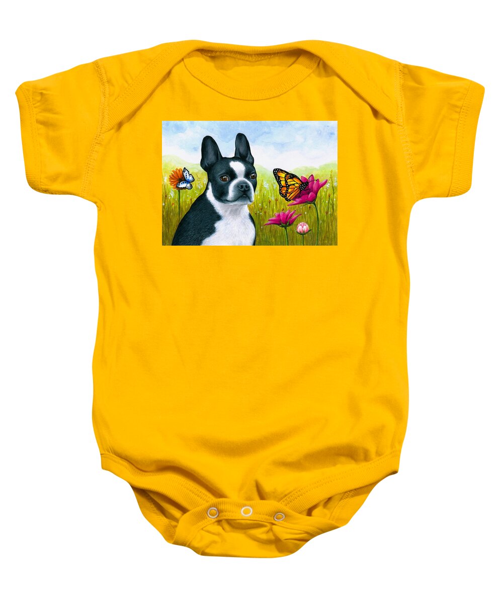 Dog Baby Onesie featuring the painting Dog 134 by Lucie Dumas
