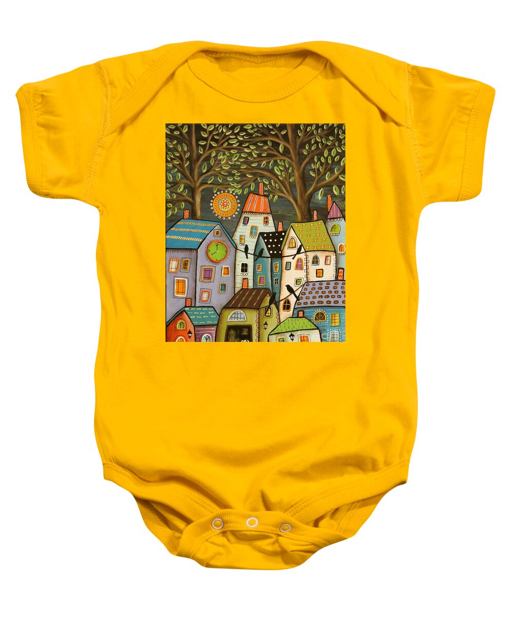 Night Cityscape Painting Baby Onesie featuring the painting Evening Song by Karla Gerard