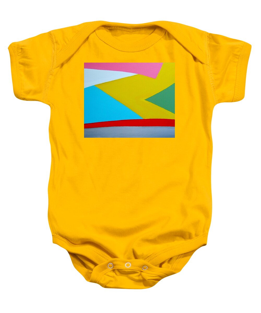 Abstract. Geometric Baby Onesie featuring the painting Everybody Has A Cousin In Miami by Dick Sauer