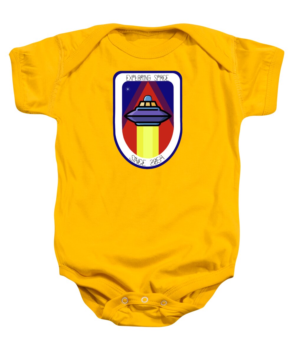Space Baby Onesie featuring the painting Exploring Space Since 2054 Patch by Little Bunny Sunshine