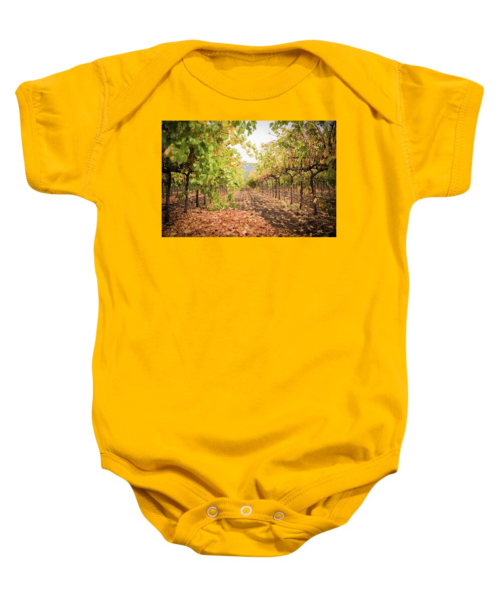 Napa Valley Baby Onesie featuring the photograph Fall Vineyards by Aileen Savage