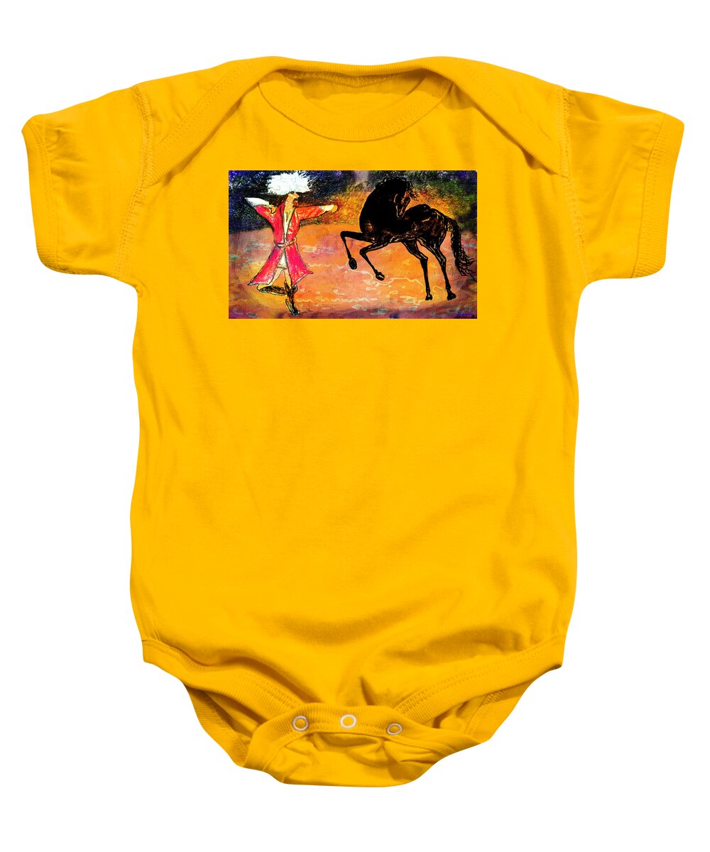 Man Dancing With Horse Baby Onesie featuring the painting Firat and Shishan Dance I by Anastasia Savage Ealy