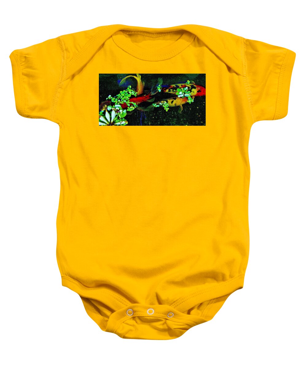 Fish Baby Onesie featuring the photograph Fish water flowers 1 by Phyllis Spoor