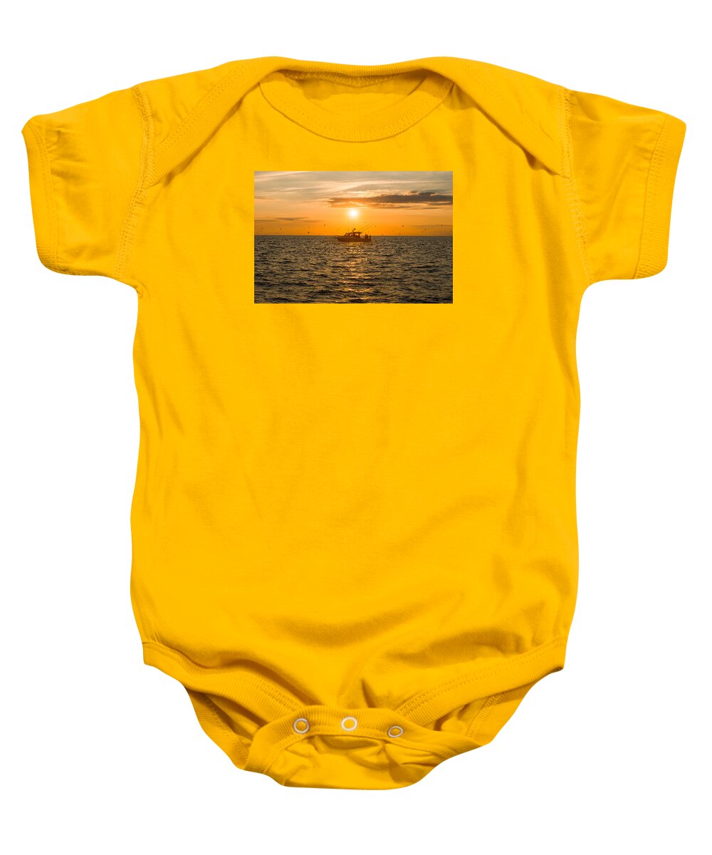 Fishing Baby Onesie featuring the photograph Fishing as the Sun Goes Down by Mark Rogers