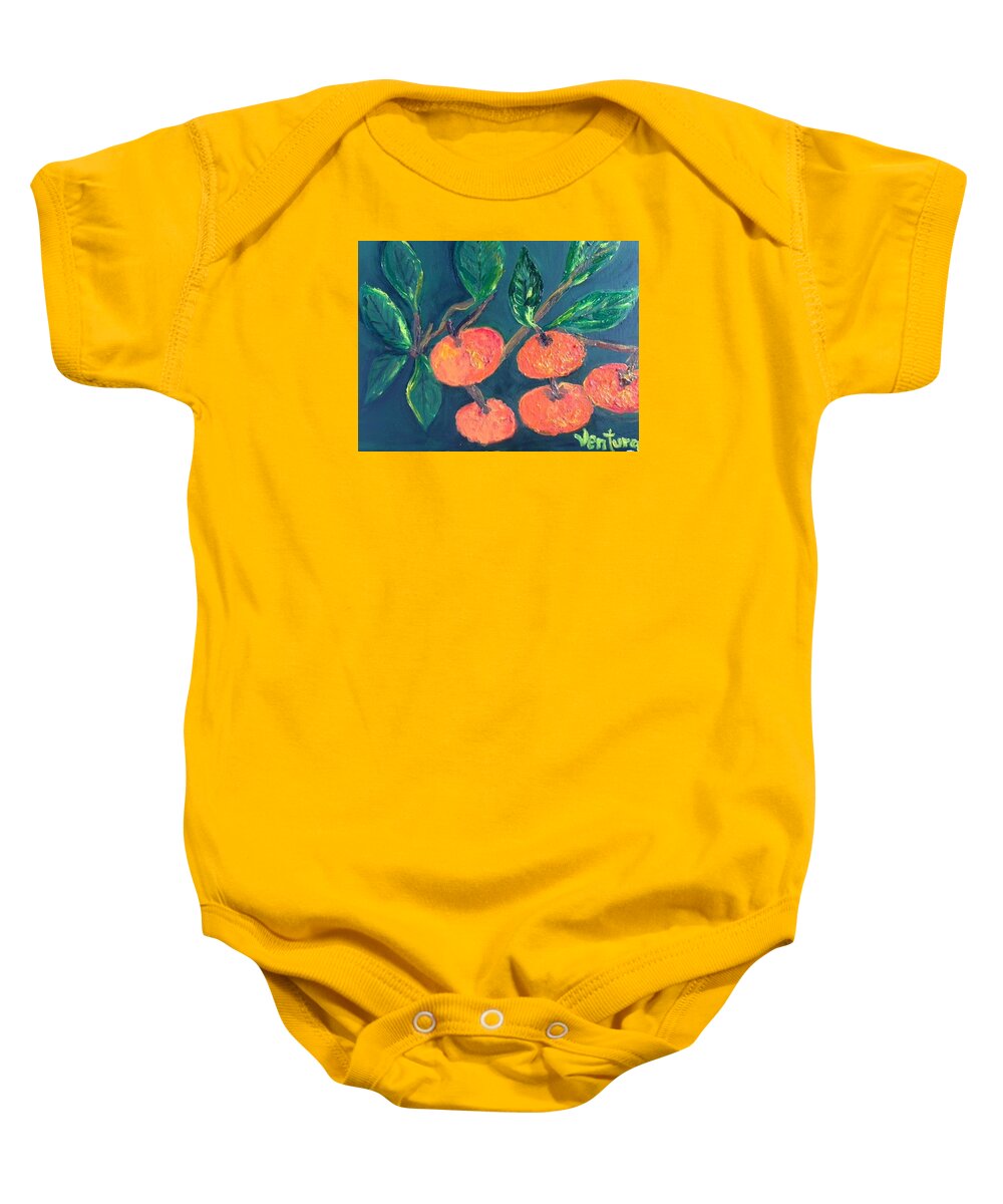 Tangerines Baby Onesie featuring the painting Five Tangerines by Clare Ventura