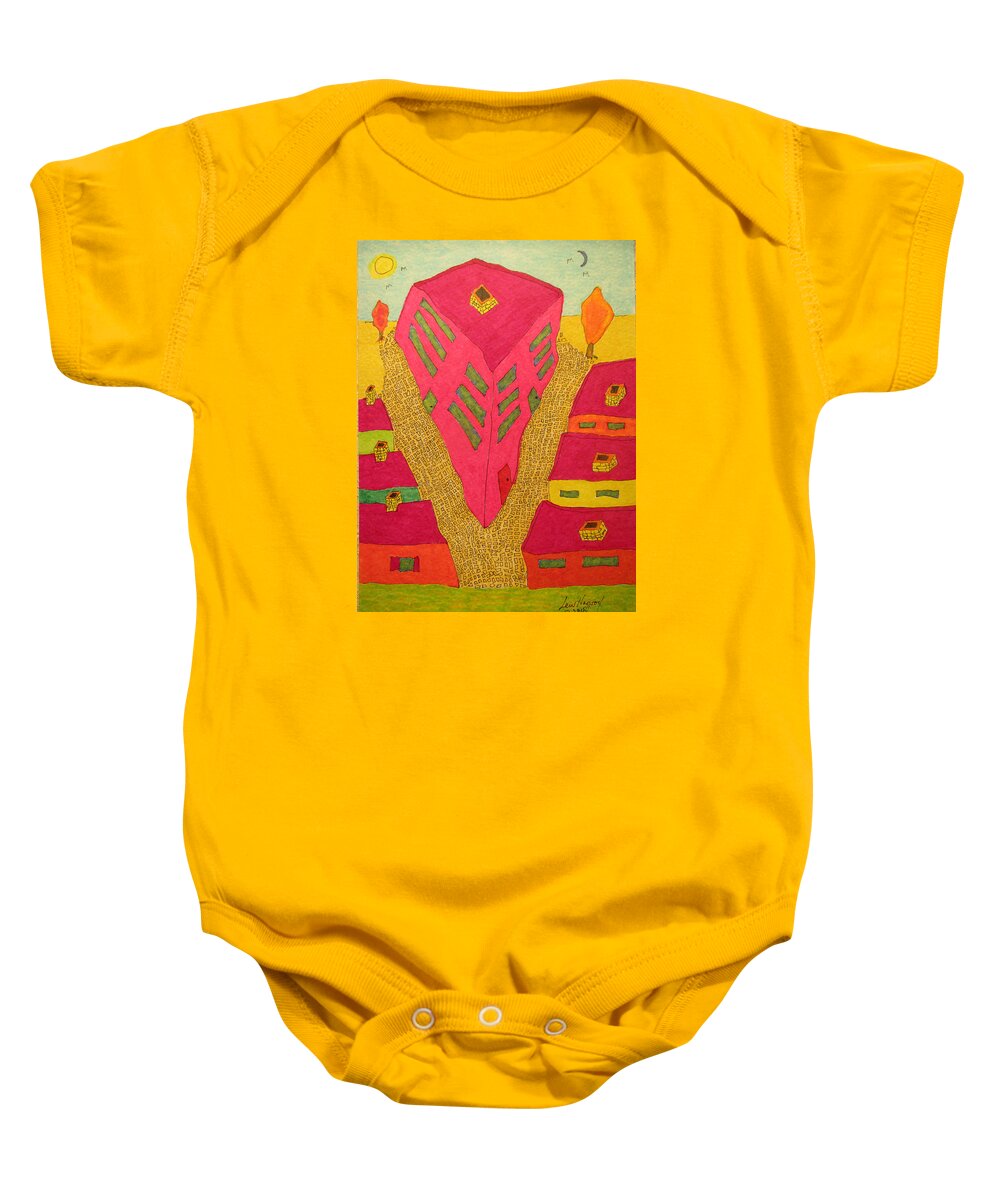 City Baby Onesie featuring the painting Flat Iron Bldg by Lew Hagood