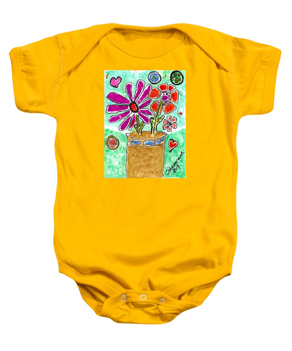 Watercolor Baby Onesie featuring the painting Funky Flowers by Susan Schanerman