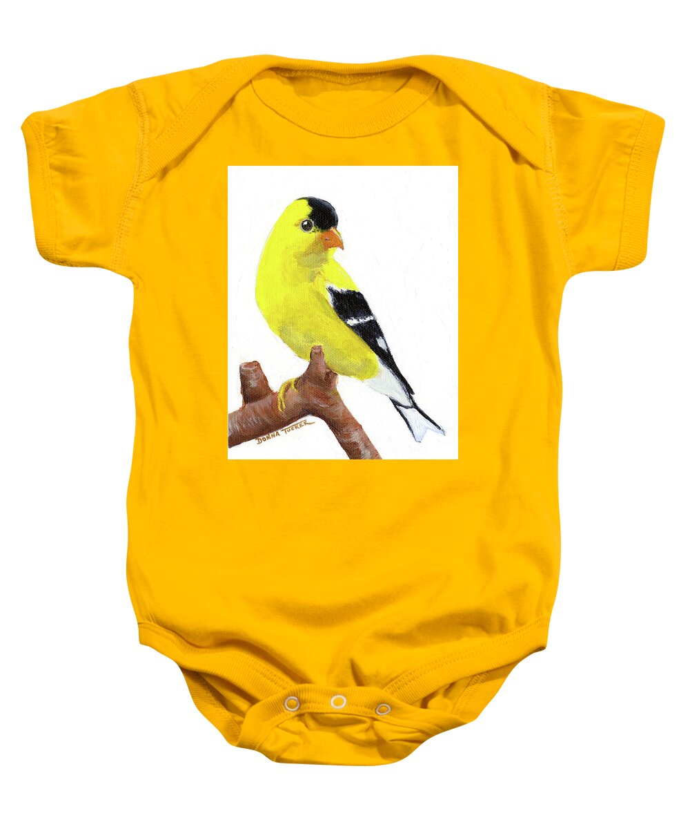 Bird Baby Onesie featuring the painting Goldfinch by Donna Tucker