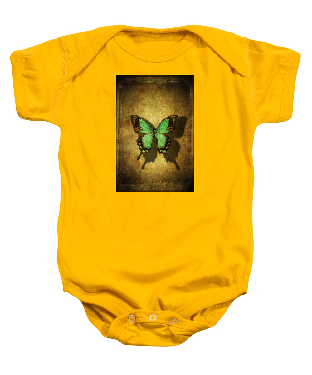 Still Life Baby Onesie featuring the photograph Green Butterfly Shadow by Garry Gay