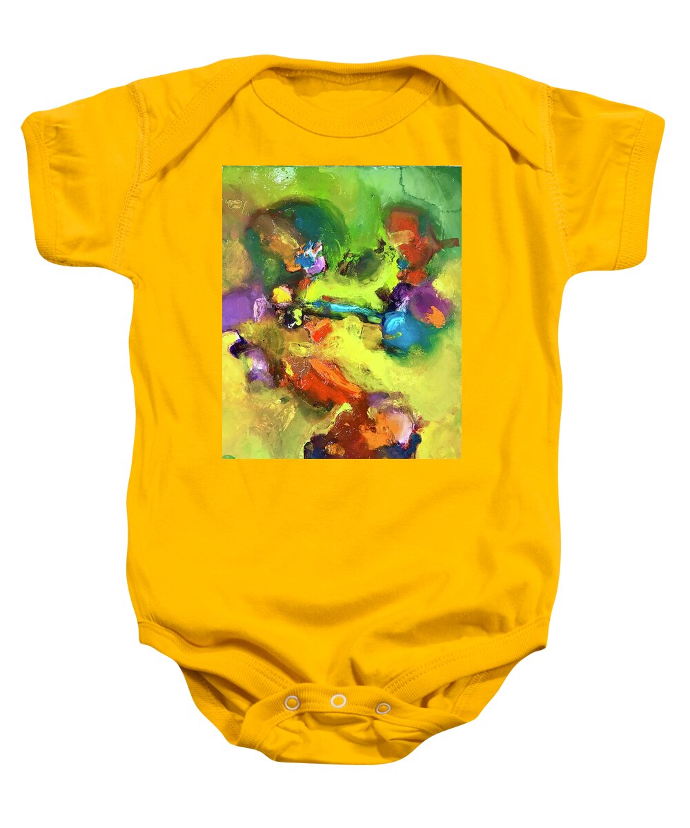 Abstract Baby Onesie featuring the painting Green Felt by Atanas Karpeles