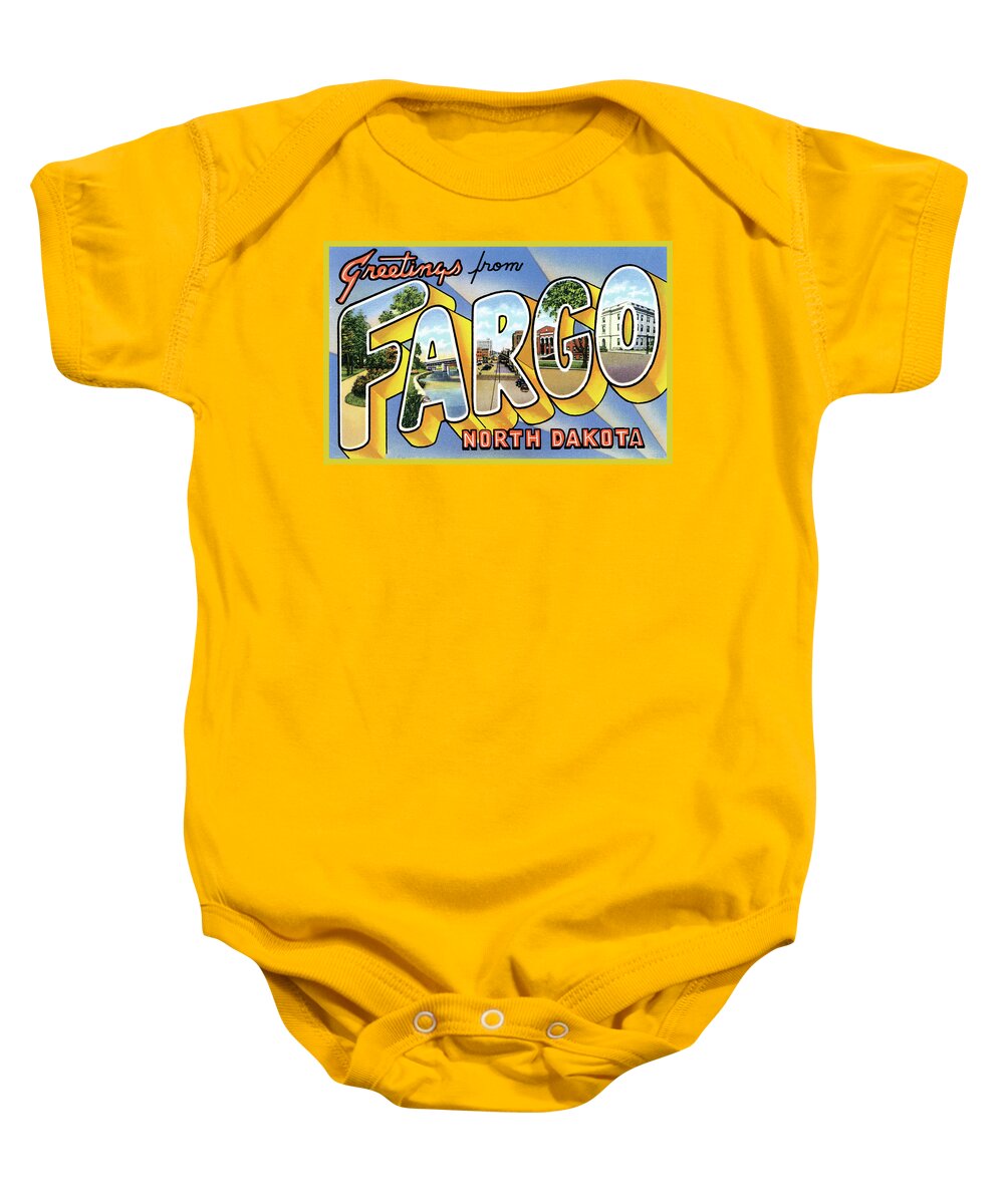 Vintage Collections Cites And States Baby Onesie featuring the photograph Greetings From Fargo North Dakota by Vintage Collections Cites and States