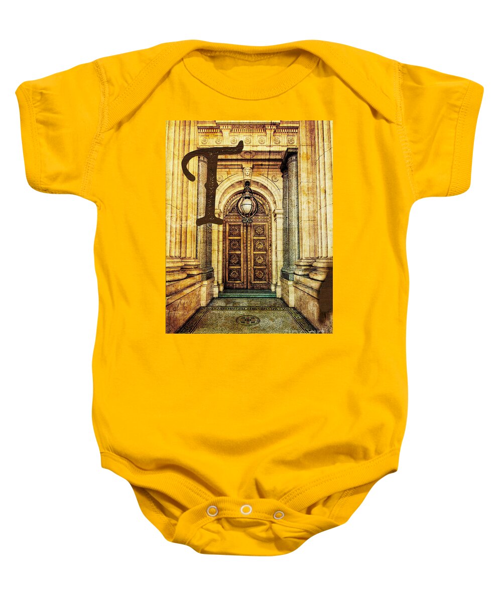 Old Baby Onesie featuring the photograph Grungy Melbourne Australia Alphabet Series Letter T Old Treasury by Beverly Claire Kaiya
