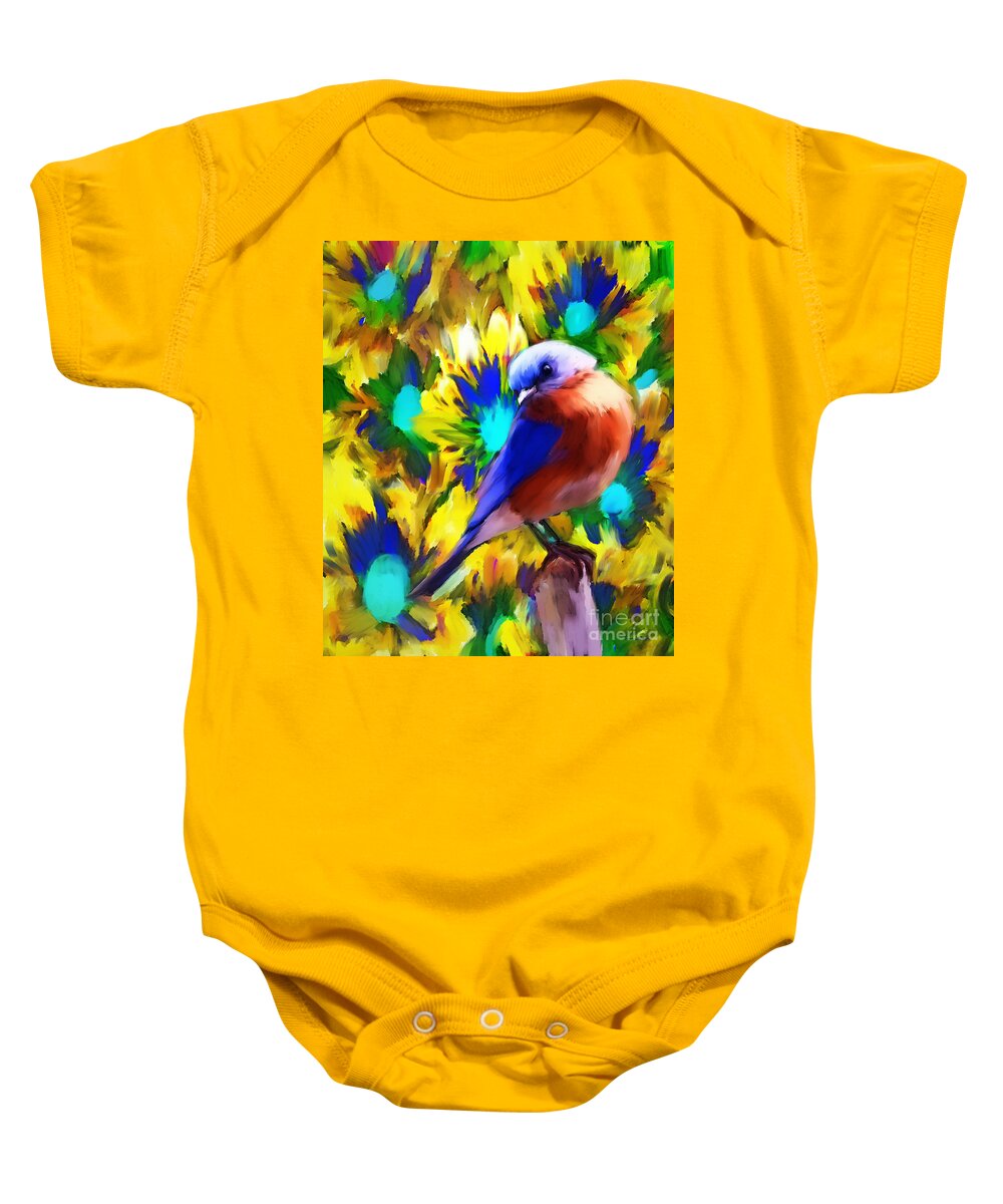  Bluebird Baby Onesie featuring the painting Handsome Bluebird by Tina LeCour