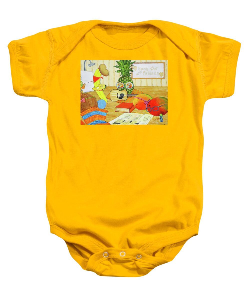 Health Baby Onesie featuring the painting Hang Out With Friends by Joan Coffey