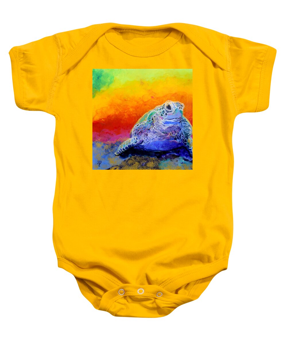 Sea Turtle Baby Onesie featuring the painting Hawaiian Honu 4 by Marionette Taboniar