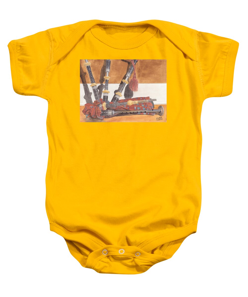 Great Baby Onesie featuring the painting Highland Pipes by Ken Powers