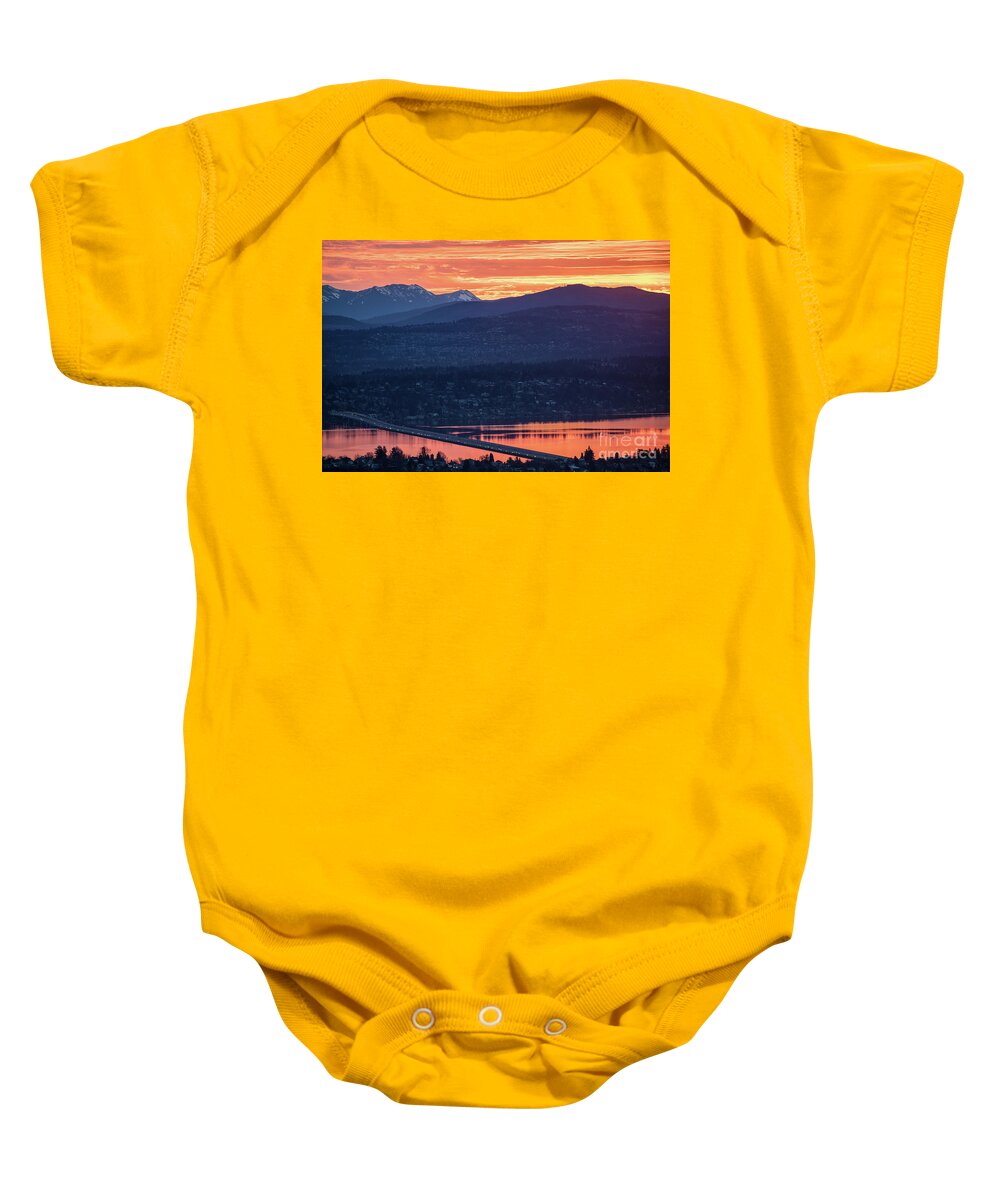Bellevue Baby Onesie featuring the photograph I90 Eastside Sunrise Fire by Mike Reid