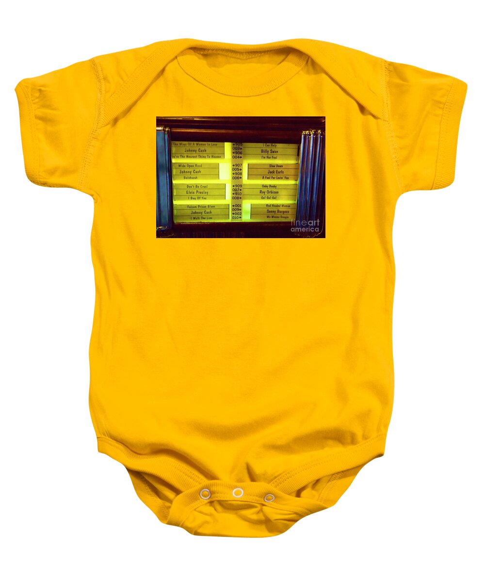 Sun Records Baby Onesie featuring the photograph Jukebox Song Labels by Chuck Kuhn