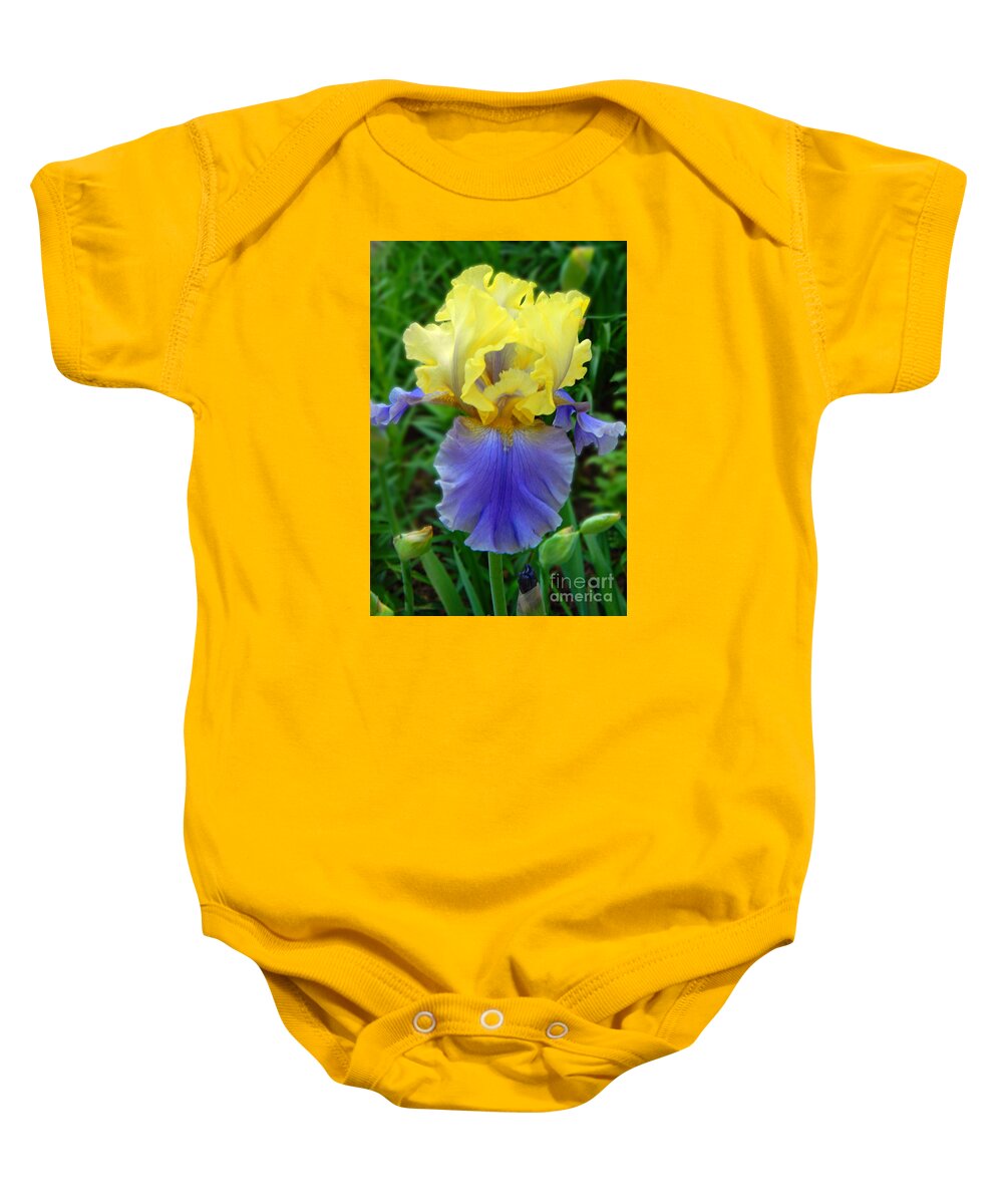 Julie's Iris Baby Onesie featuring the photograph Julie's Iris by Emmy Vickers