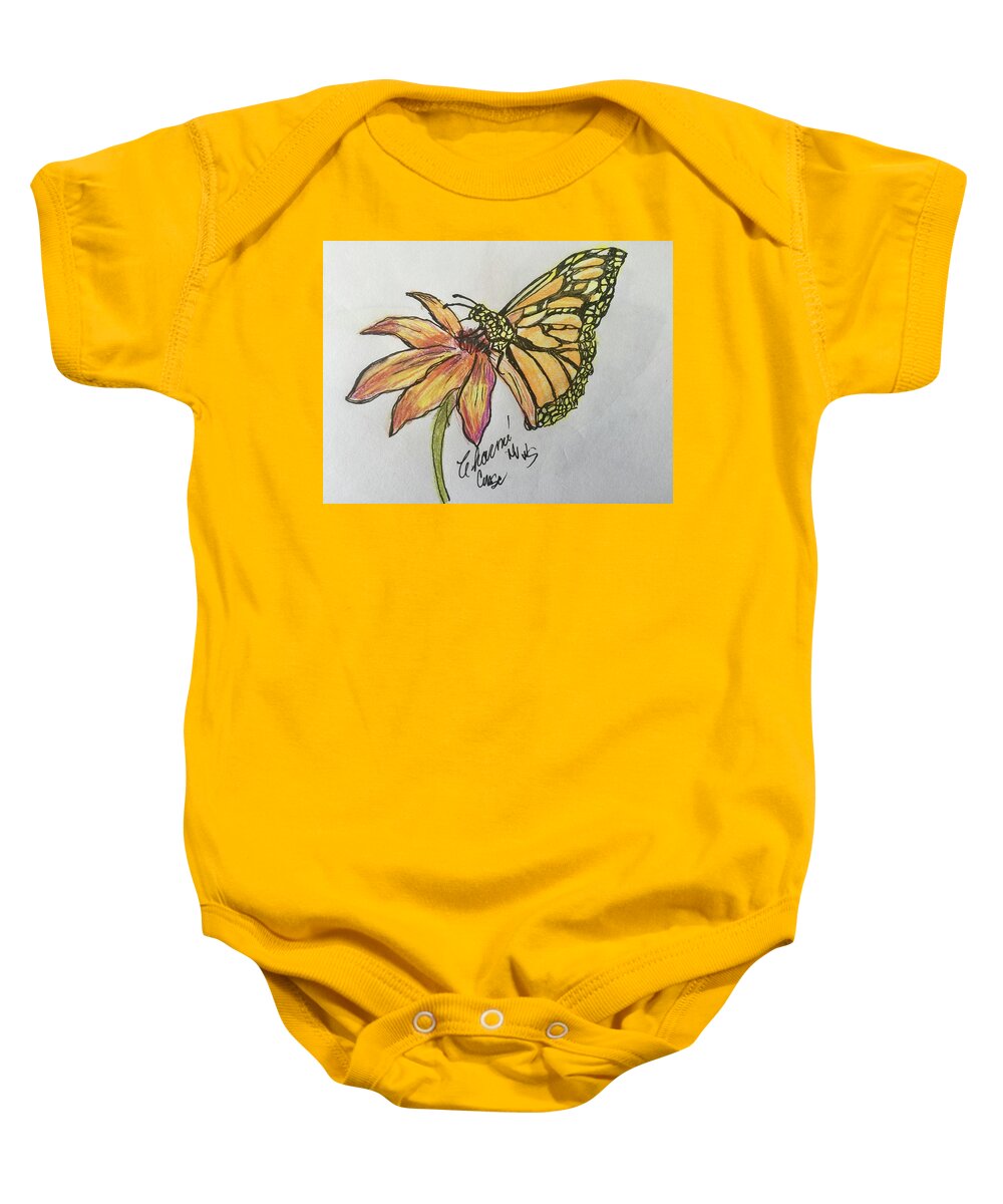 Butterfly On Flower Baby Onesie featuring the mixed media Just Fluttering Around by Charme Curtin