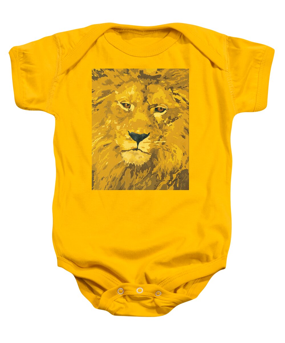 African Lion Baby Onesie featuring the painting King of the Jungle by Cheryl Bowman