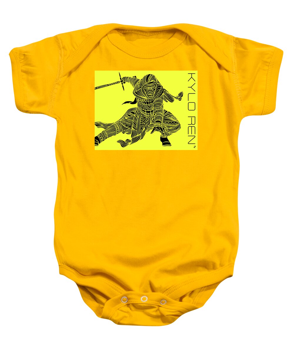 Kylo Ren Baby Onesie featuring the mixed media Kylo Ren - Star Wars Art - Yellow by Studio Grafiikka