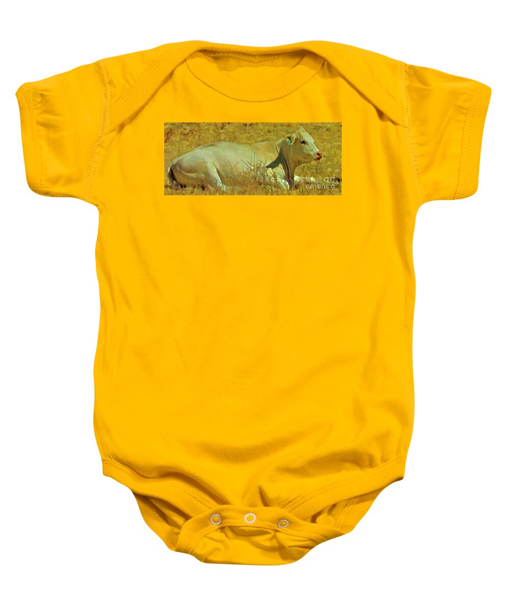 Cow Baby Onesie featuring the photograph Lazy Daze by Joyce Creswell