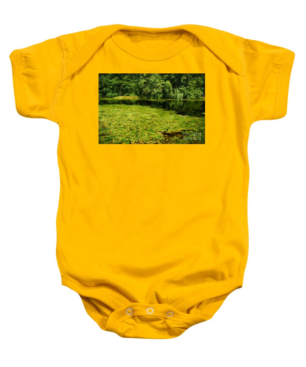 Landscape Baby Onesie featuring the painting Lily Pads by HD Connelly