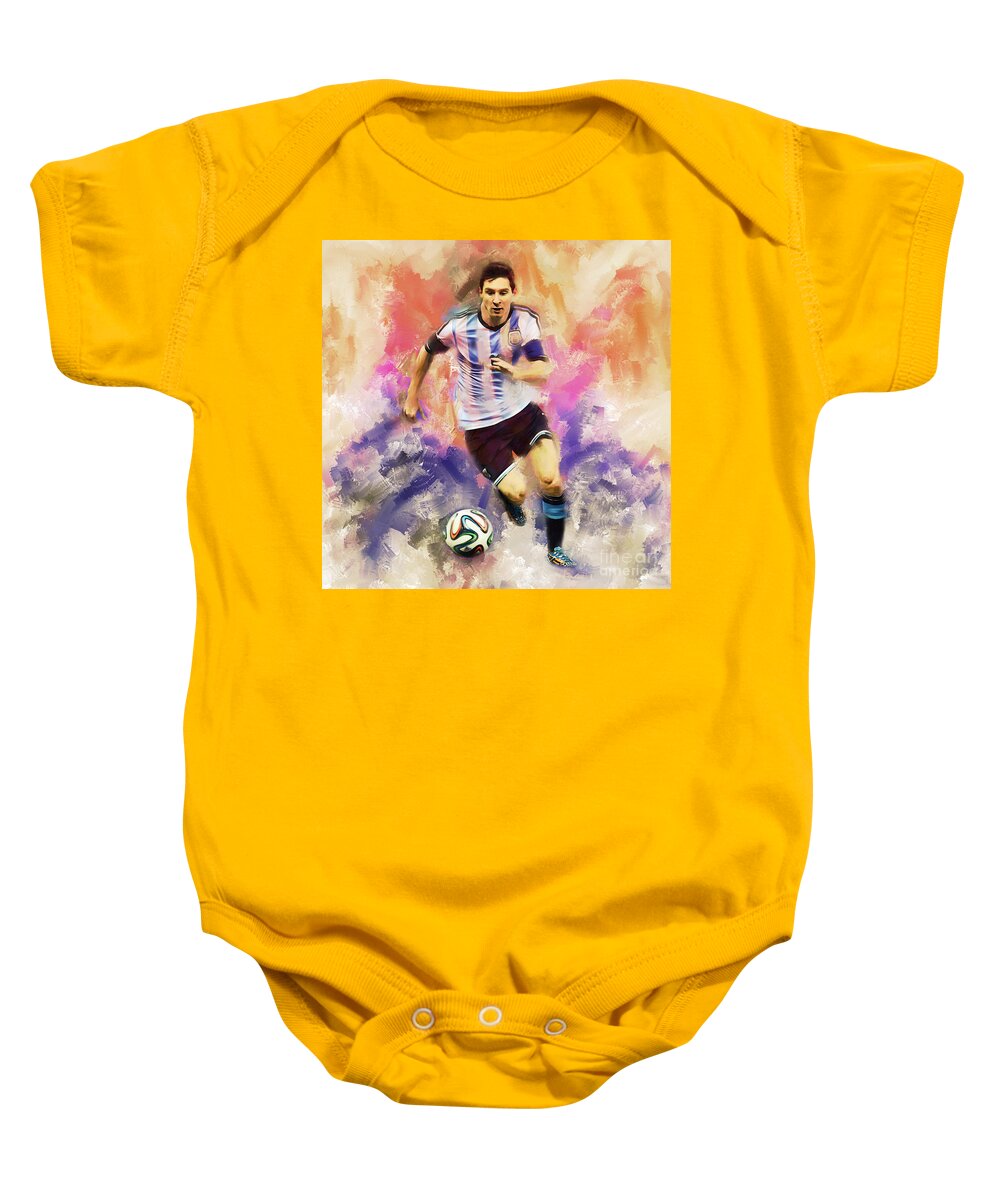 Lionel Messi Baby Onesie featuring the painting Lionel Messi 094c by Gull G