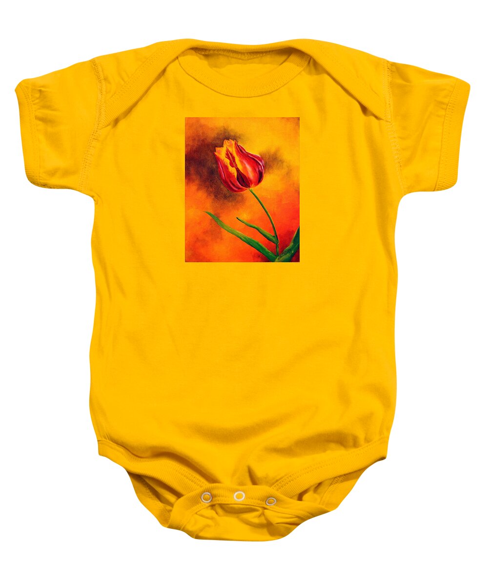 Tulip Baby Onesie featuring the painting Lone Red Tulip by Tamara Kulish