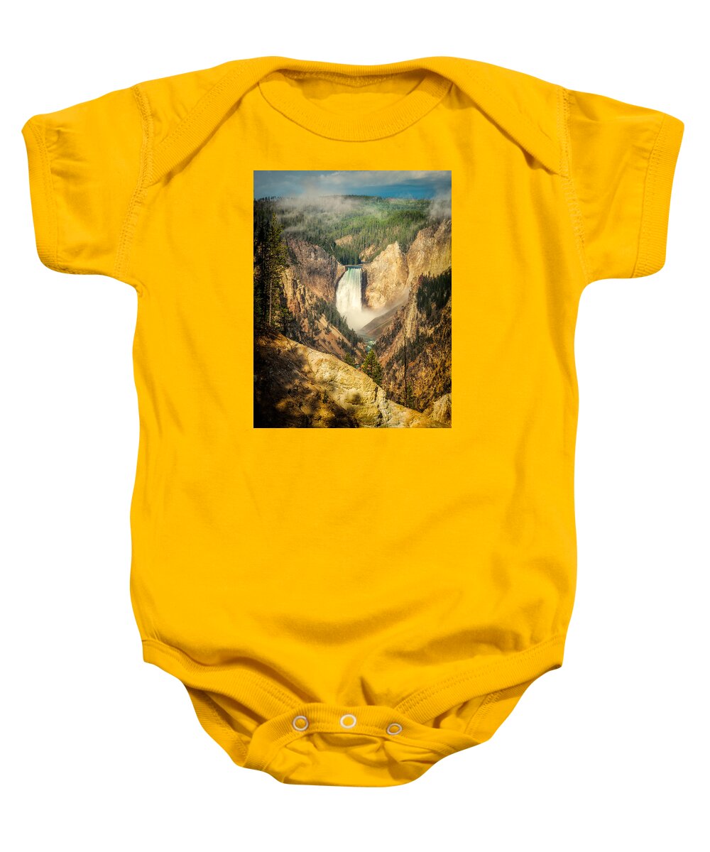 Flowing Baby Onesie featuring the photograph Lower Falls at Yellowstone by Rikk Flohr
