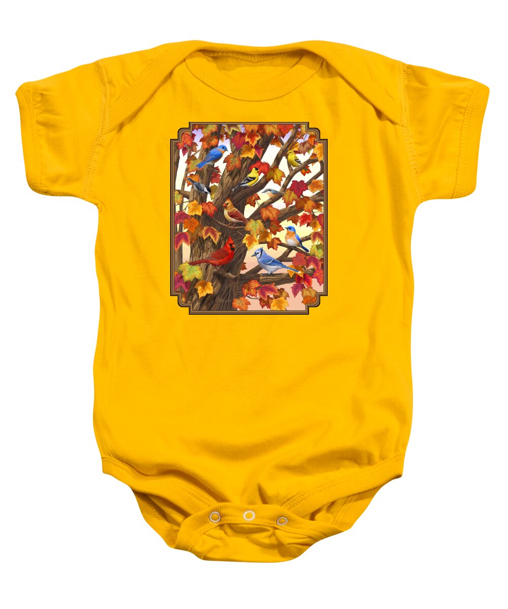 Bird Baby Onesie featuring the painting Maple Tree Marvel - Bird Painting by Crista Forest