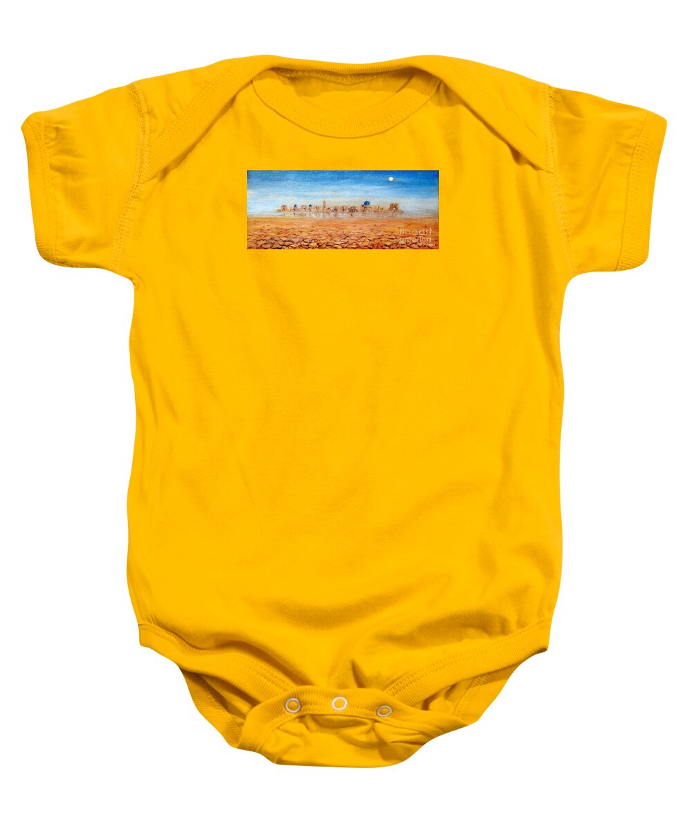 Landscape Baby Onesie featuring the painting Mirage city by Arturas Slapsys