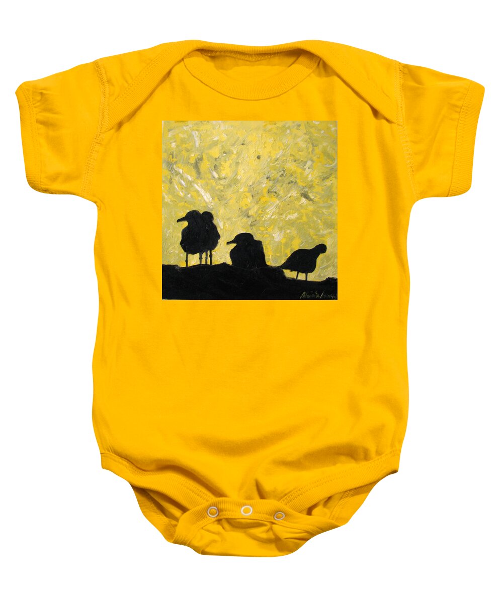 Birds Baby Onesie featuring the painting Morning Birds by Patricia Arroyo