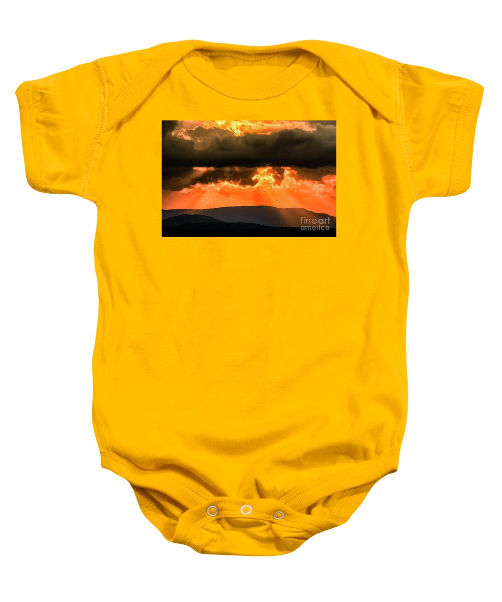 Sunrise Baby Onesie featuring the photograph Mountain Sunrise Rays by Thomas R Fletcher