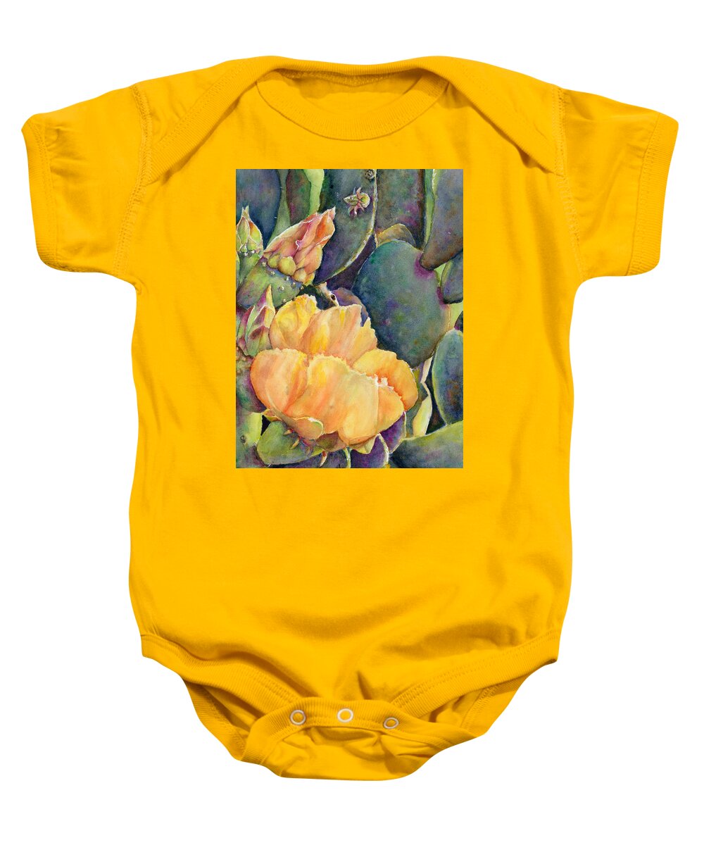 Cactus Baby Onesie featuring the painting My Neighbor's Prickly Pear by Wendy Keeney-Kennicutt