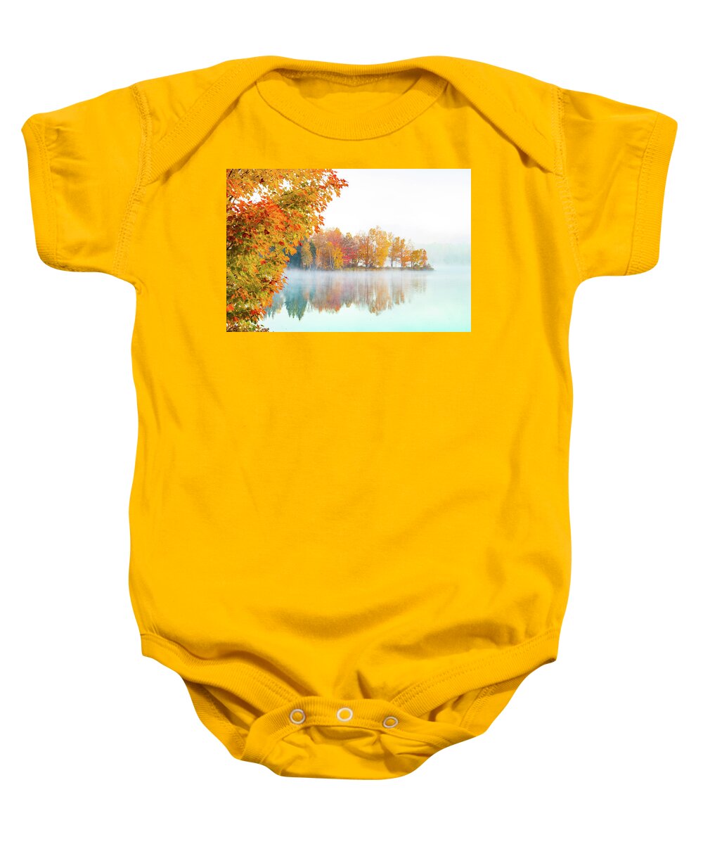 Haley Pond Baby Onesie featuring the photograph New England fall colors of Maine by Jeff Folger