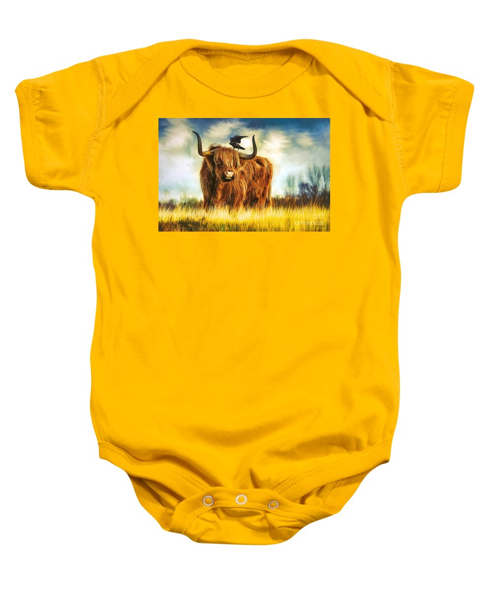 Cow Baby Onesie featuring the painting No Crow About It by Tina LeCour