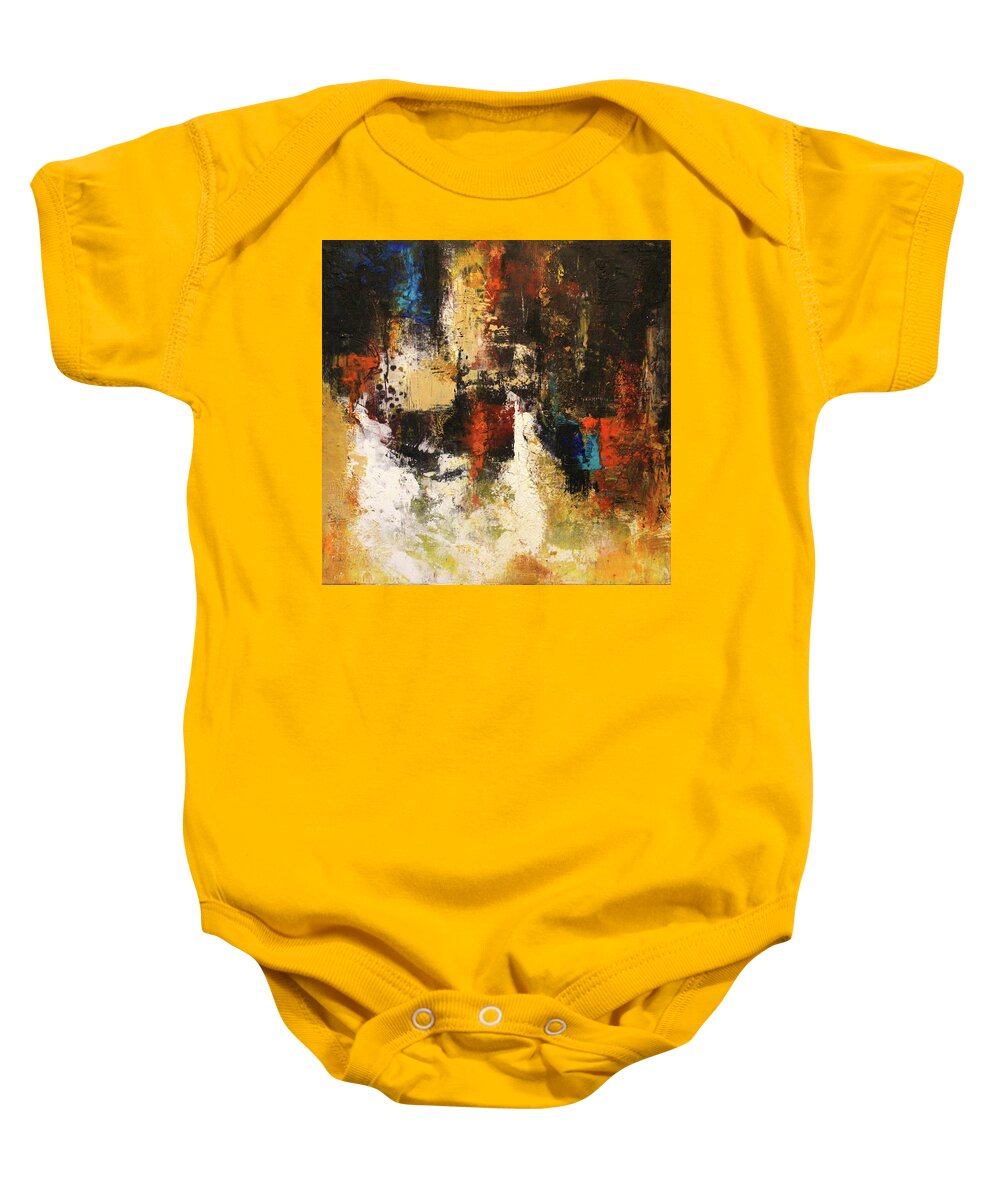 Orange And Blue Abstract Art Baby Onesie featuring the mixed media One November Night by Patricia Lintner