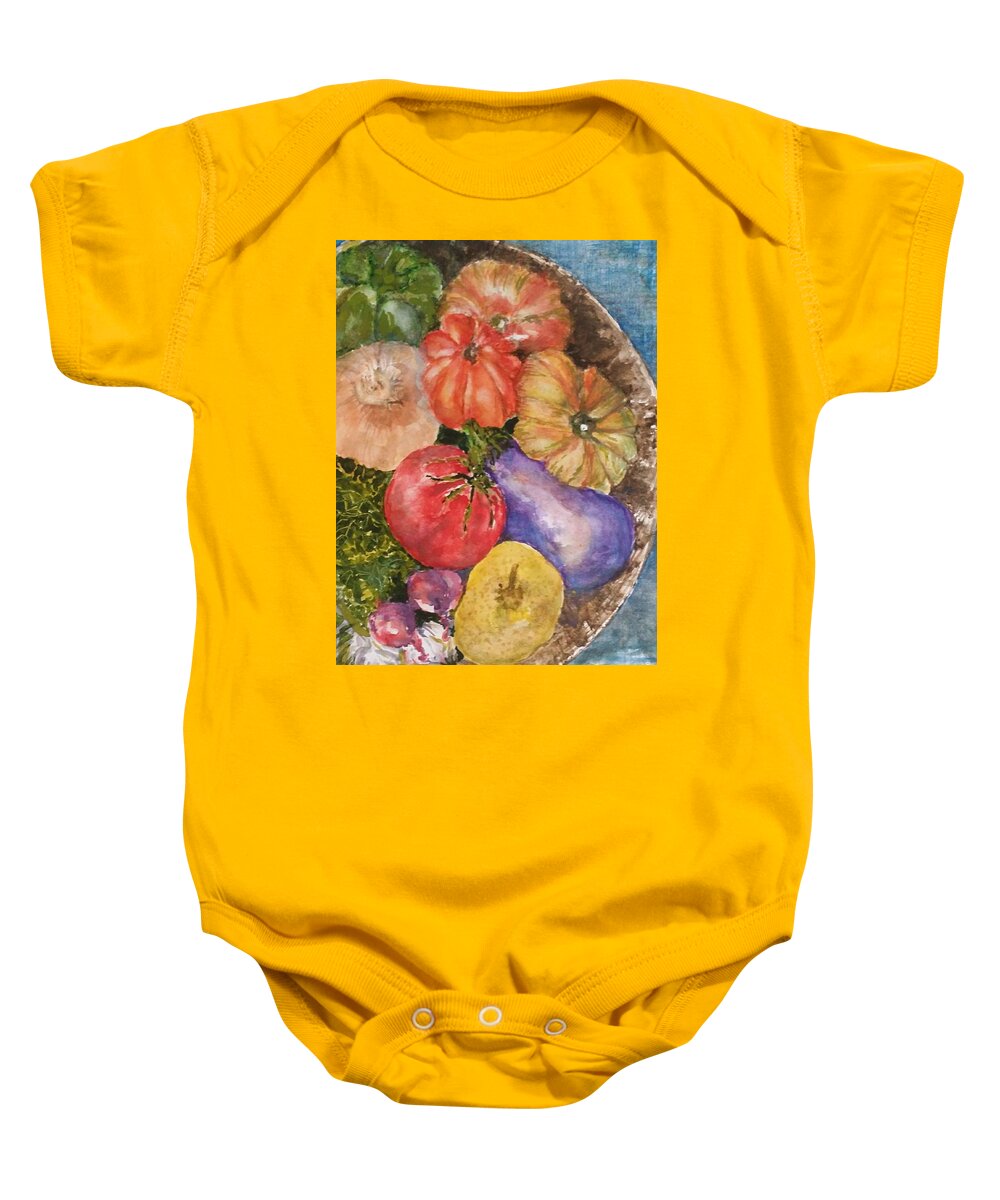Bowl Baby Onesie featuring the painting Ode to Vegeys by Cheryl Wallace