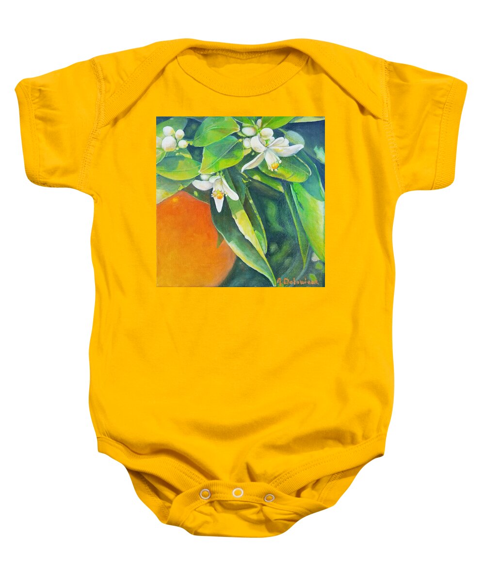 Floral Painting Baby Onesie featuring the painting Orange a l'Ombre by Muriel Dolemieux