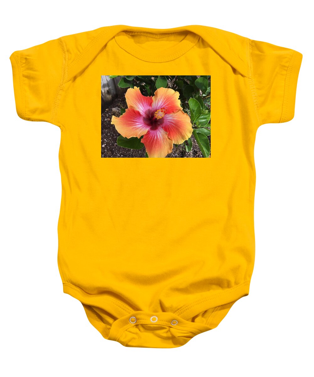 Hibiscus Baby Onesie featuring the photograph Orange and Red Beauty by Val Oconnor